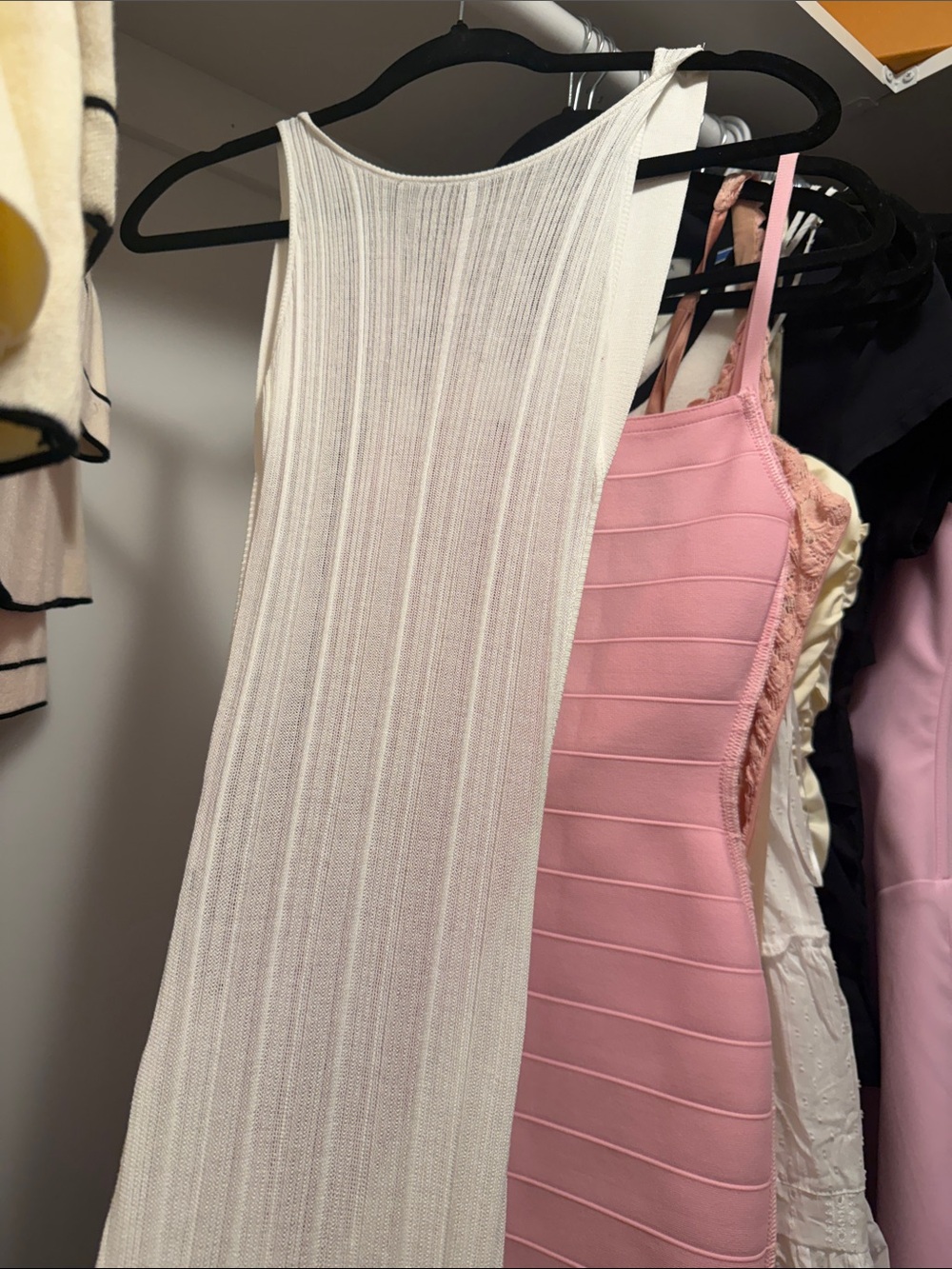 Backless Ribbed Maxi Dress in White and Pink
